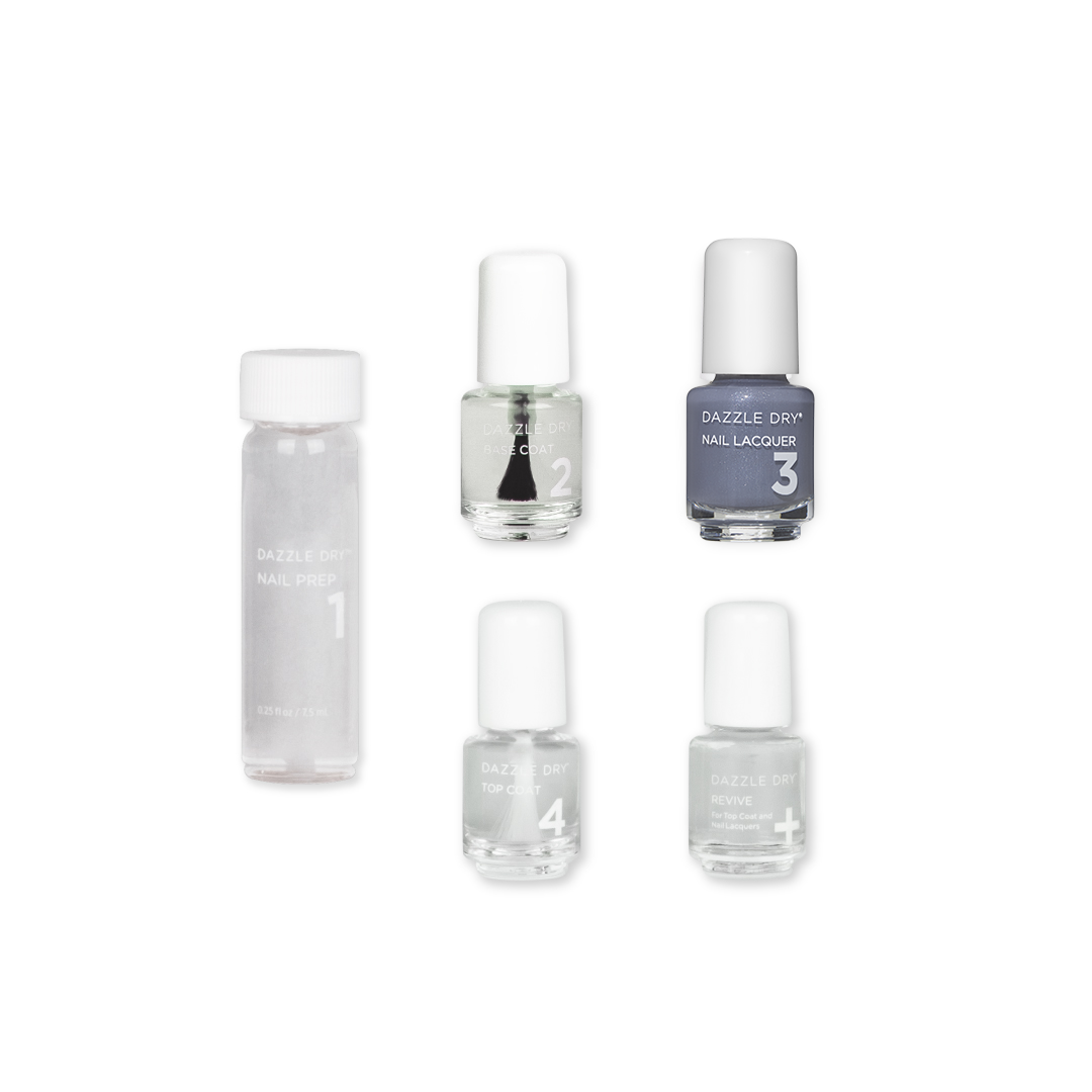 Blue Moon Mini Kit - Mini Nail Prep Bottle, Mini Base Coat Bottle, Blue Moon Nail Lacquer Bottle, Mini Top Coat Bottle, Mini Revive Bottle