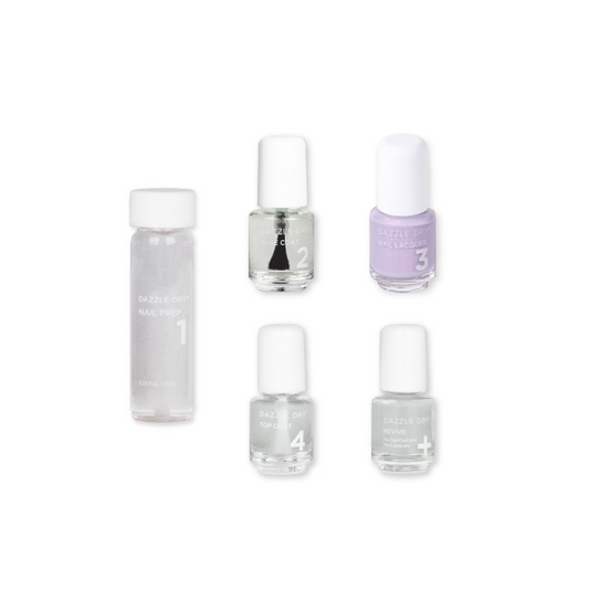 Lovely Lilac Mini Kit -Mini Nail Prep Bottle, Mini Base Coat Bottle, Lovely Lilac Mini Nail Lacquer Bottle, Mini Top Coat Bottle, Mini Revive Bottle