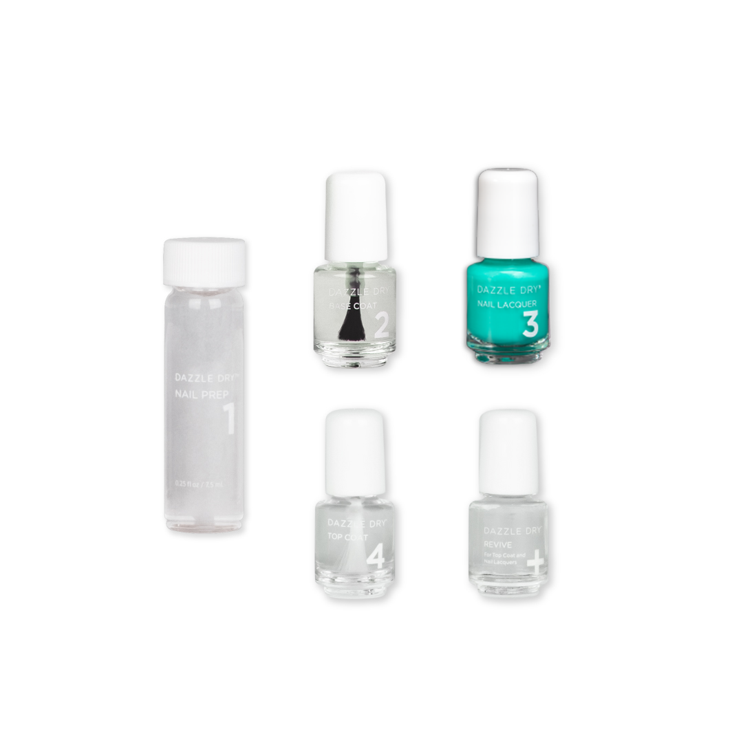 Palm Springs Mini Kit - Mini Nail Prep Bottle, Mini Base Coat Bottle, Palm Springs Mini Nail Lacquer Bottle, Mini Top Coat Bottle, Mini Revive Bottle