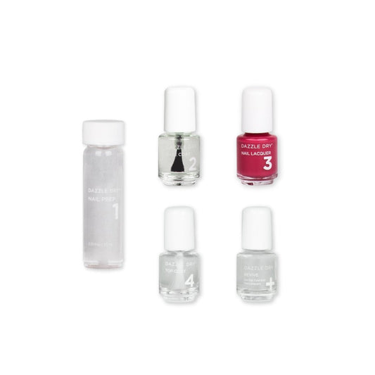 Raspberry Rush Mini Kit - Mini Nail Prep Bottle, Mini Base Coat Bottle, Raspberry Rush Mini Nail Lacquer Bottle, Mini Top Coat Bottle, Mini Revive Bottle