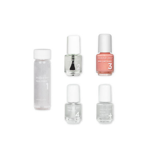 Sunset Glow Mini Kit - Mini Nail Prep Bottle, Mini Base Coat Bottle, Sunset Glow  Nail Lacquer Bottle, Mini Top Coat Bottle, Mini Revive Bottle