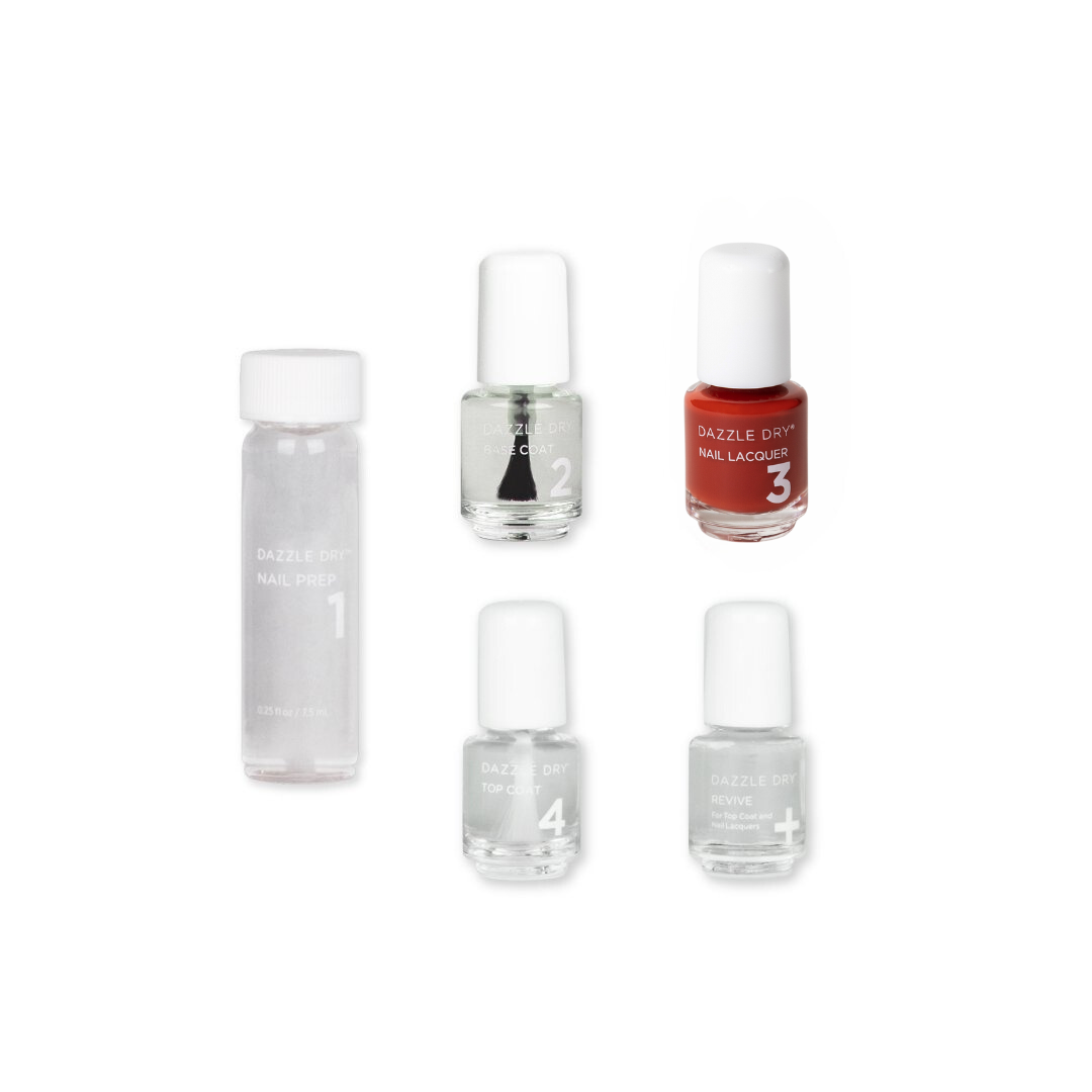 Ember Mini Kit - Mini Nail Prep Bottle, Mini Base Coat Bottle, Ember Mini Nail Lacquer Bottle, Mini Top Coat Bottle, Mini Revive Bottle